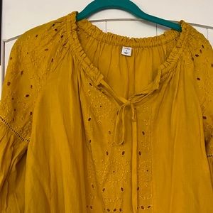 Old navy float mustard long sleeve cotton boho blouse size s